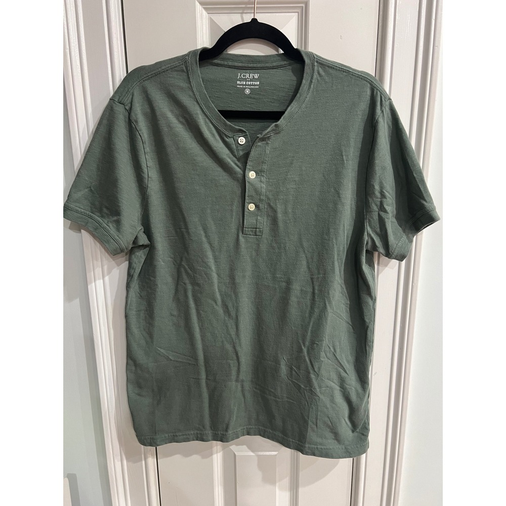 J.Crew Mens Slub Cotton Short Sleeve Henley Shirt Sage Green Olive Medium